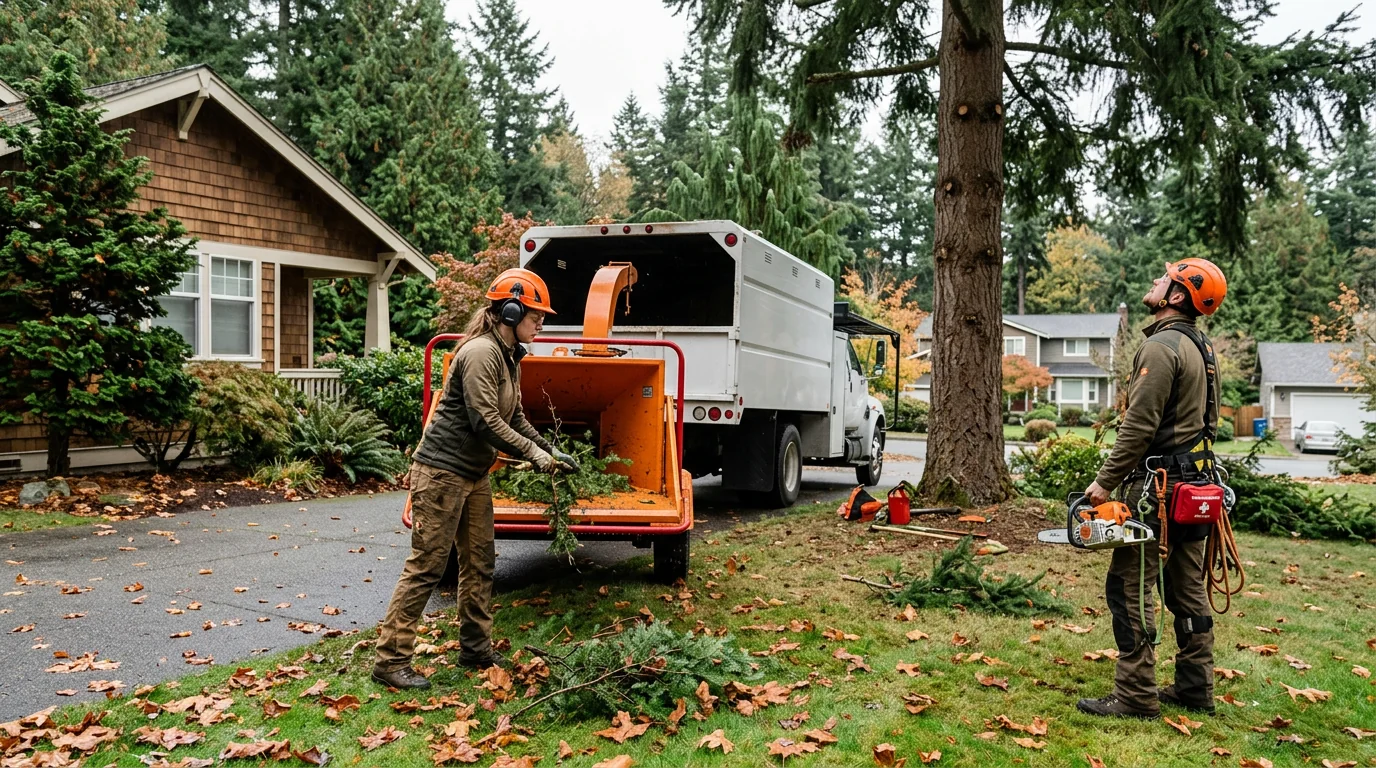 Stacked cleared brush ready for hauling from a Bothell property