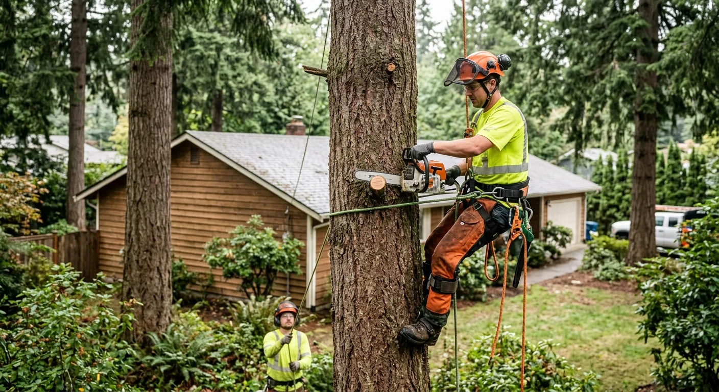 Trained crew clearing a storm-fallen tree from a Bothell home driveway