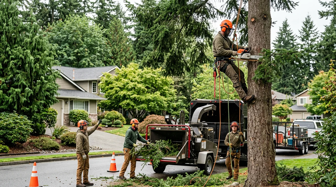 Homeowner discussing a written tree removal estimate on site