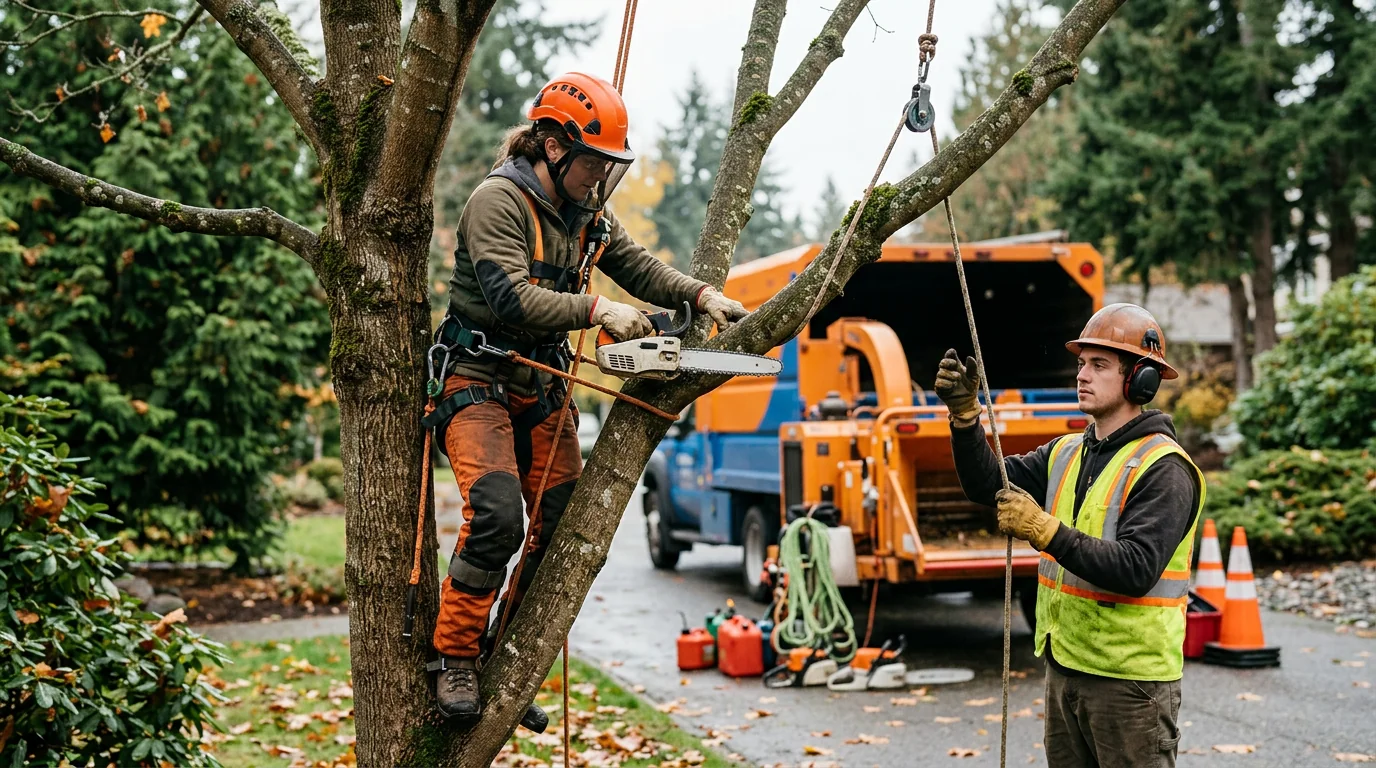 Fallen branches stacked for removal after a Bothell windstorm