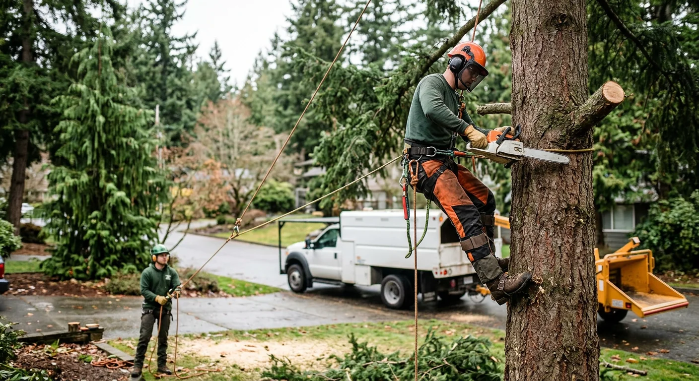Technician grinding a tree stump in a residential Bothell backyard