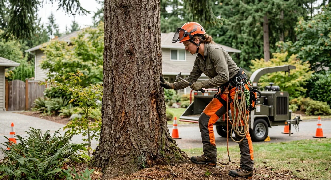 Technician inspecting a split limb before cabling work begins