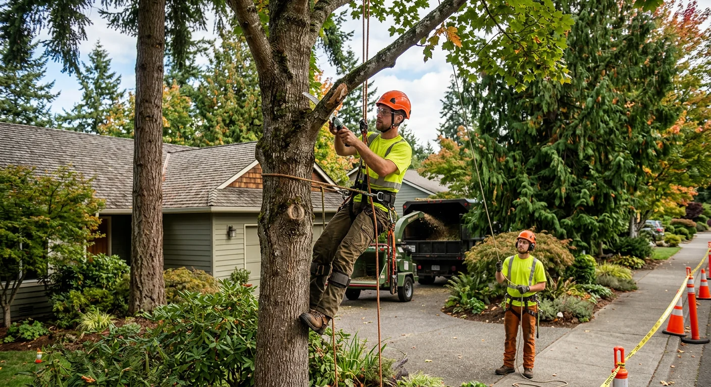 Arborist reviewing a tree care estimate with a Bothell homeowner