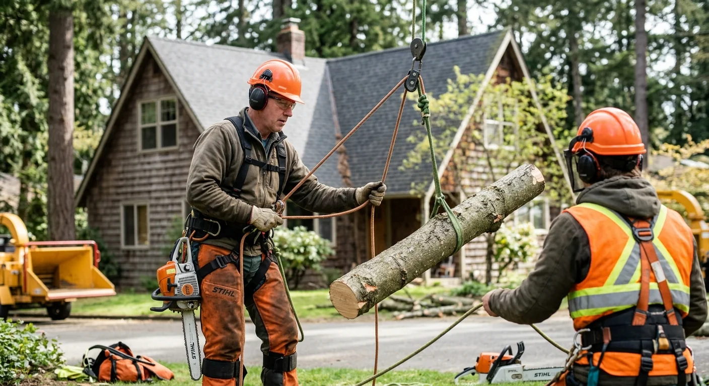 Arborist inspecting a healthy backyard tree during a Bothell maintenance visit