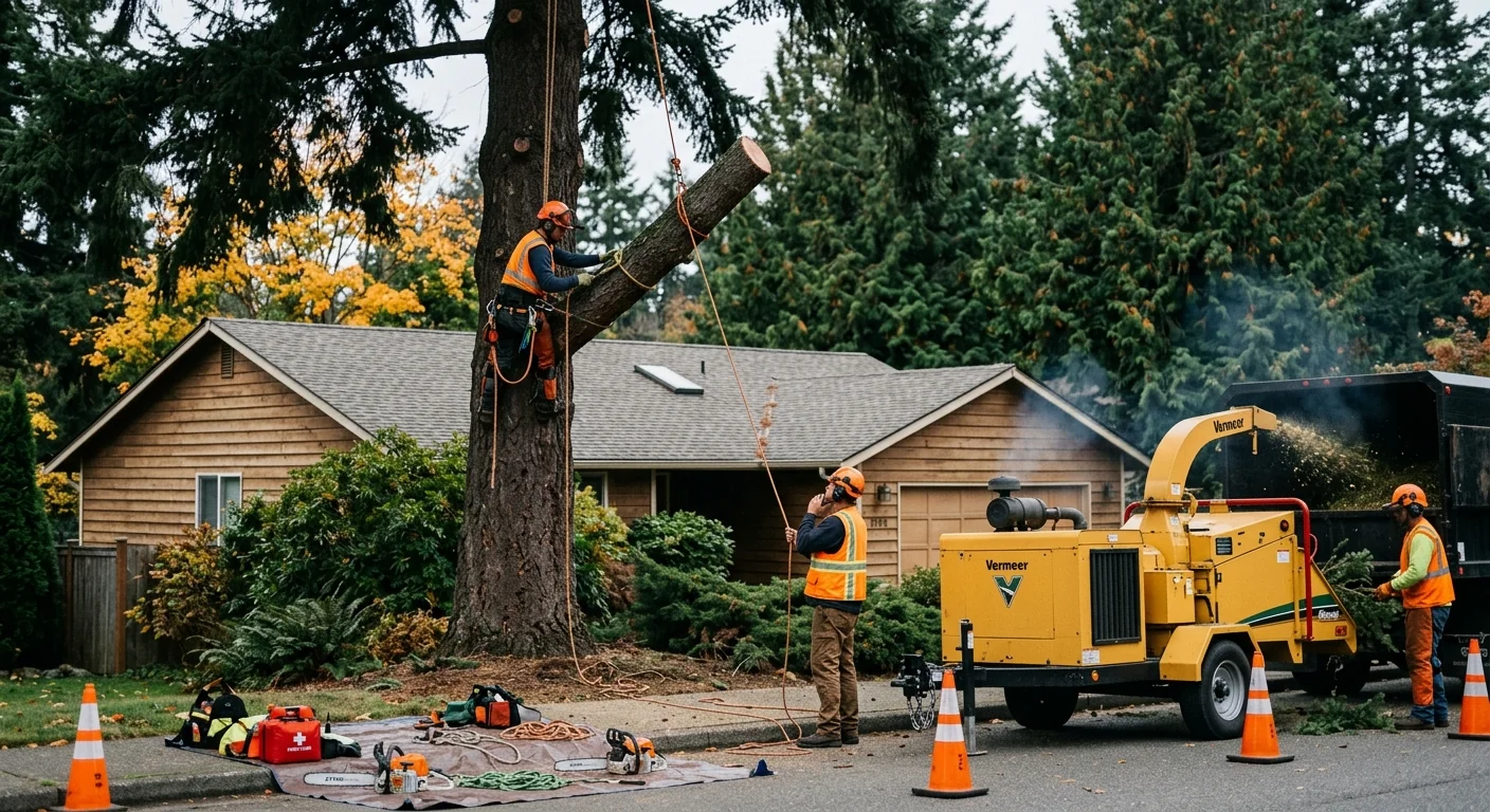 Crew planting a young tree with proper root flare in a Bothell yard