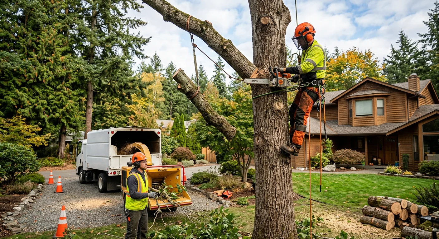 Arborist planting a young tree with proper root ball depth in a Bothell yard