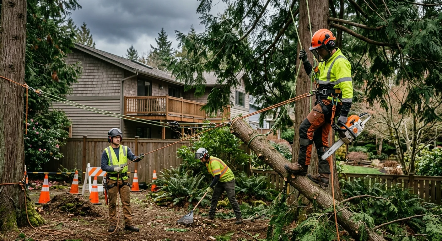 Arborist measuring a conifer before tree removal in Bothell