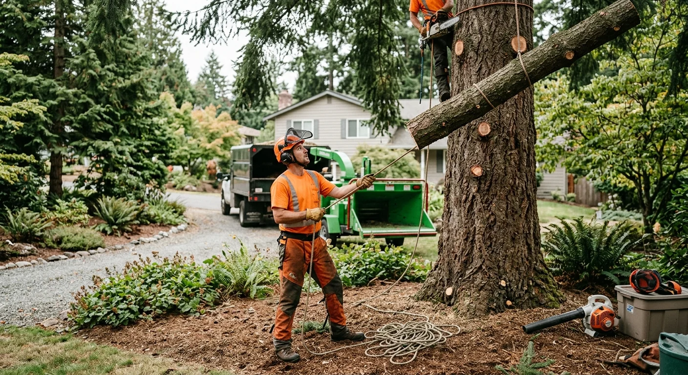 Arborist inspecting a tree before safe removal in Bothell