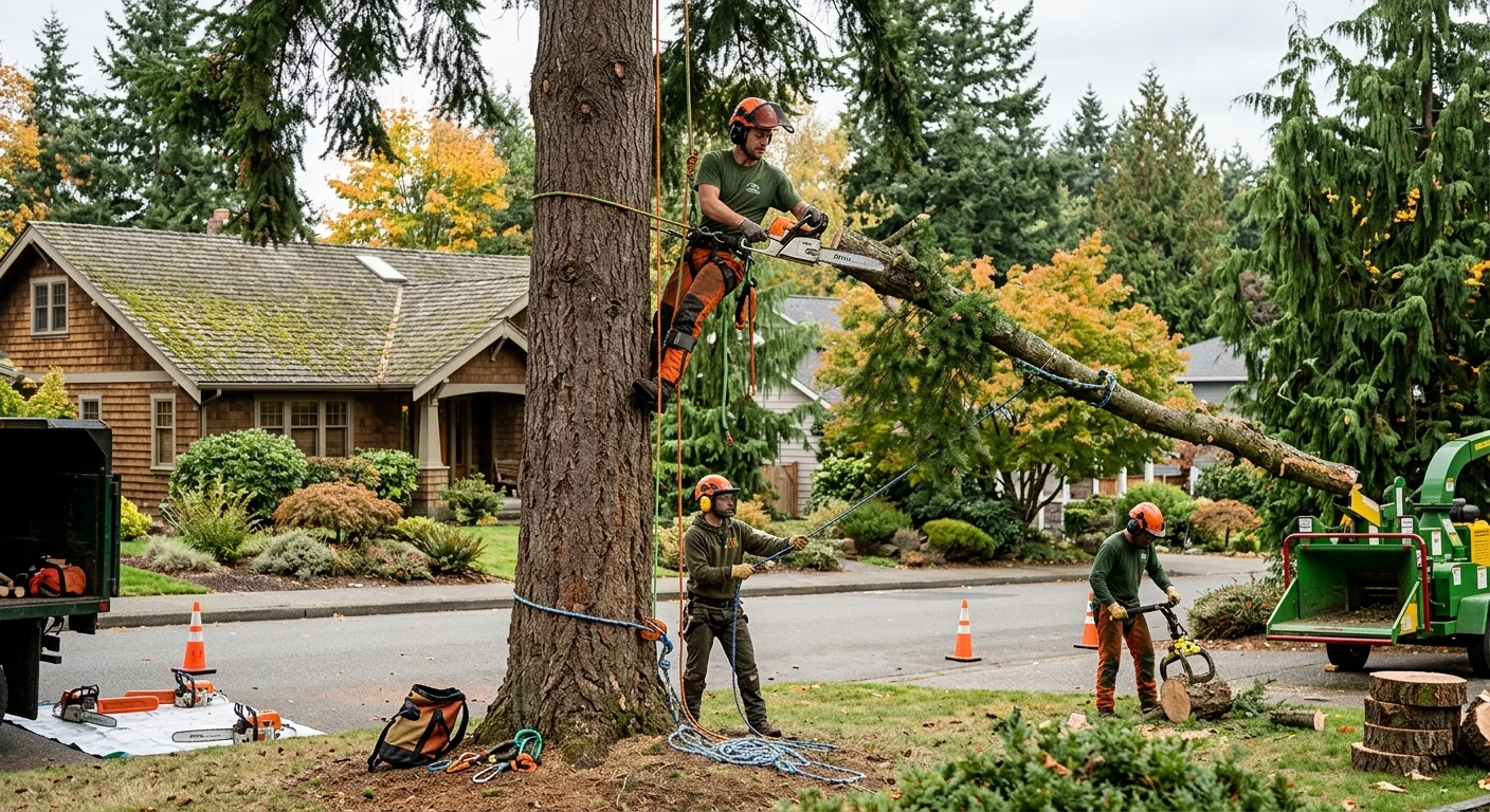 Homeowner reviewing a written tree risk estimate in a Bothell yard