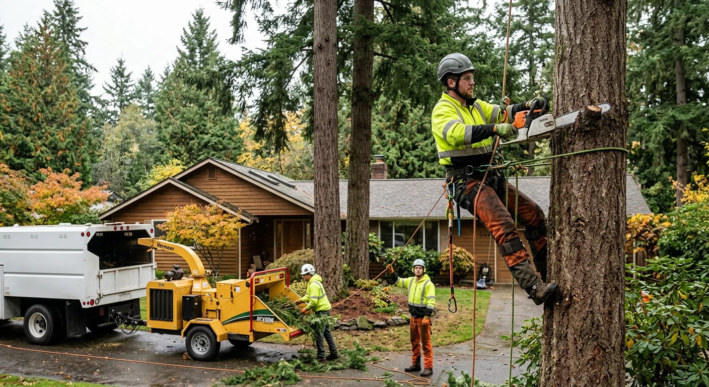 Tree service crew loading equipment for a scheduled job in Bothell