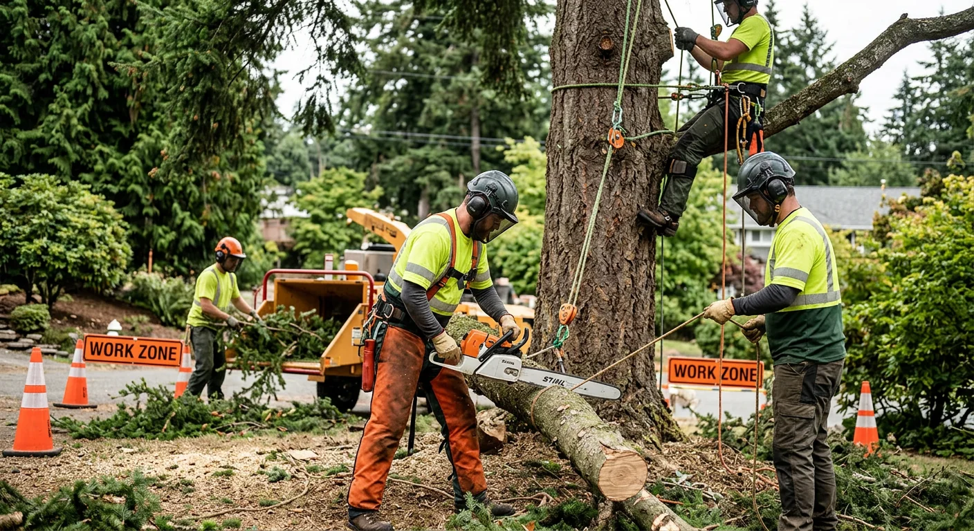 Tidy trimmed trees framing a Bothell home after service